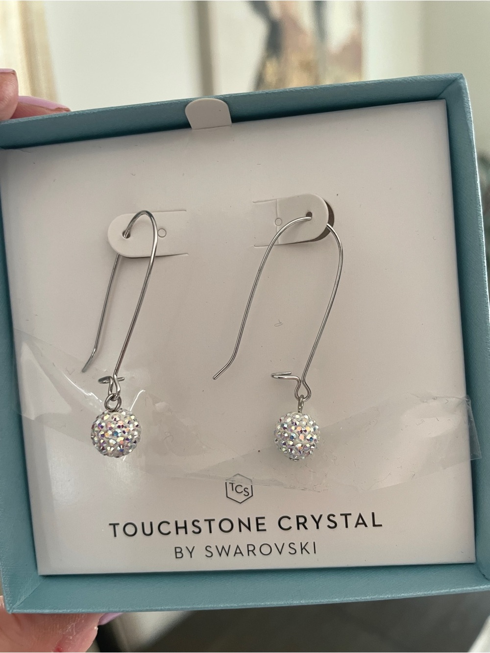 New Touchstone Crystal by Swarovski Iridescent Sparkle Drop Earrings - Silver - Picture 2 of 5